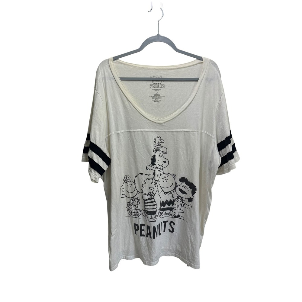 Peanuts Varsity Party Snoopy Sleeping Doghouse Graphic Cream Stripe Sleeve 3X
